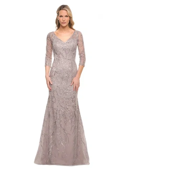 NEW LA FEMME Gray SEQUIN Embroidered MOTHER OF THE GROOM DRESS Mermaid GOWN 12 - Picture 12 of 16
